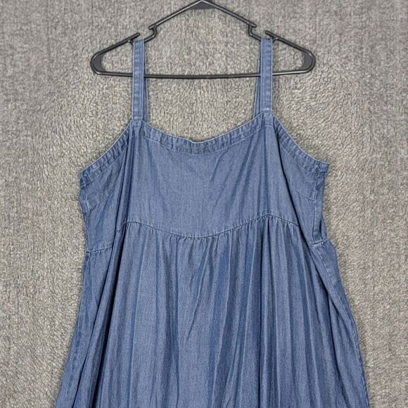 Natural Life Patti Side Slit Maxi Dress Women XXL Blue Chambray Boho Cottagecore - Picture 2 of 11